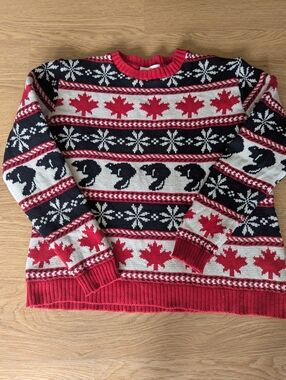 Cotton Country By Parkhurst Canadiana Fair Isle Beavers Sweater Size M